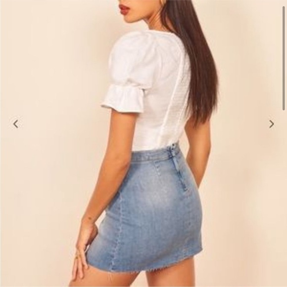Reformation Jeans Denim Mini Evie Skirt Barbados Medium Wash Women’s Size 27 - Picture 11 of 13